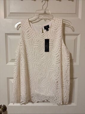 Worthington Cream Eyelet Lace Sleeveless Top